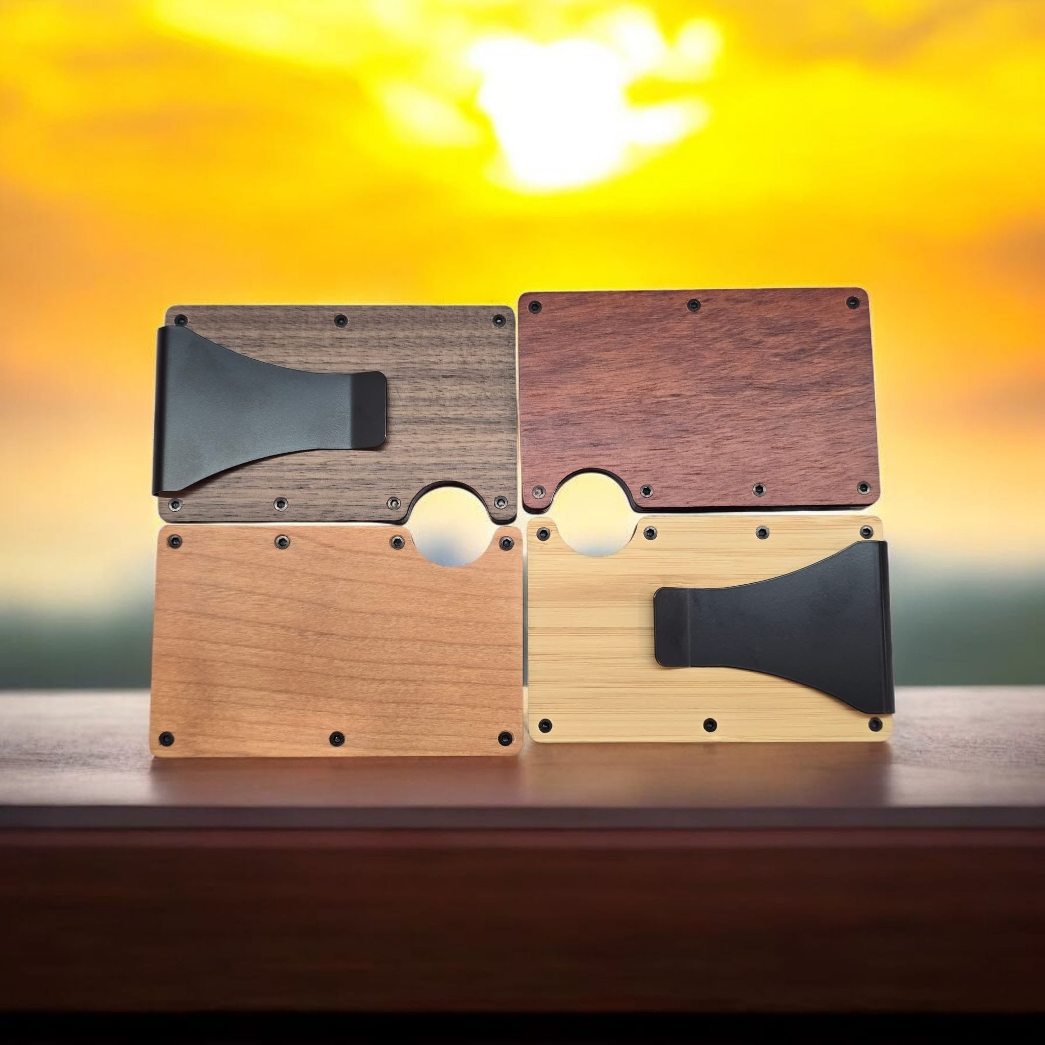 Personalized Natural Wooden Credit Card Holder w/ Money Clip