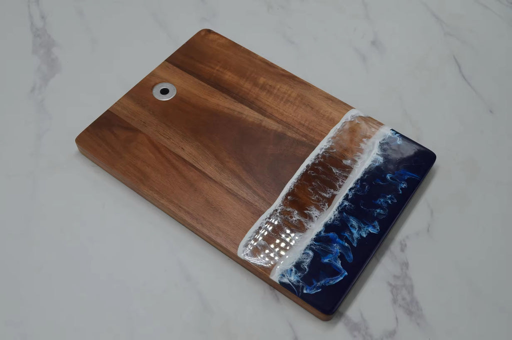 Personalized Ocean-Themed Acacia Wood Resin Cutting Board | Round and Square