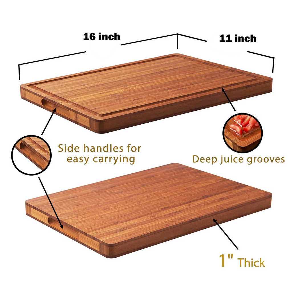 Personalized Large Dark Bamboo Cutting Board with Juice Groove