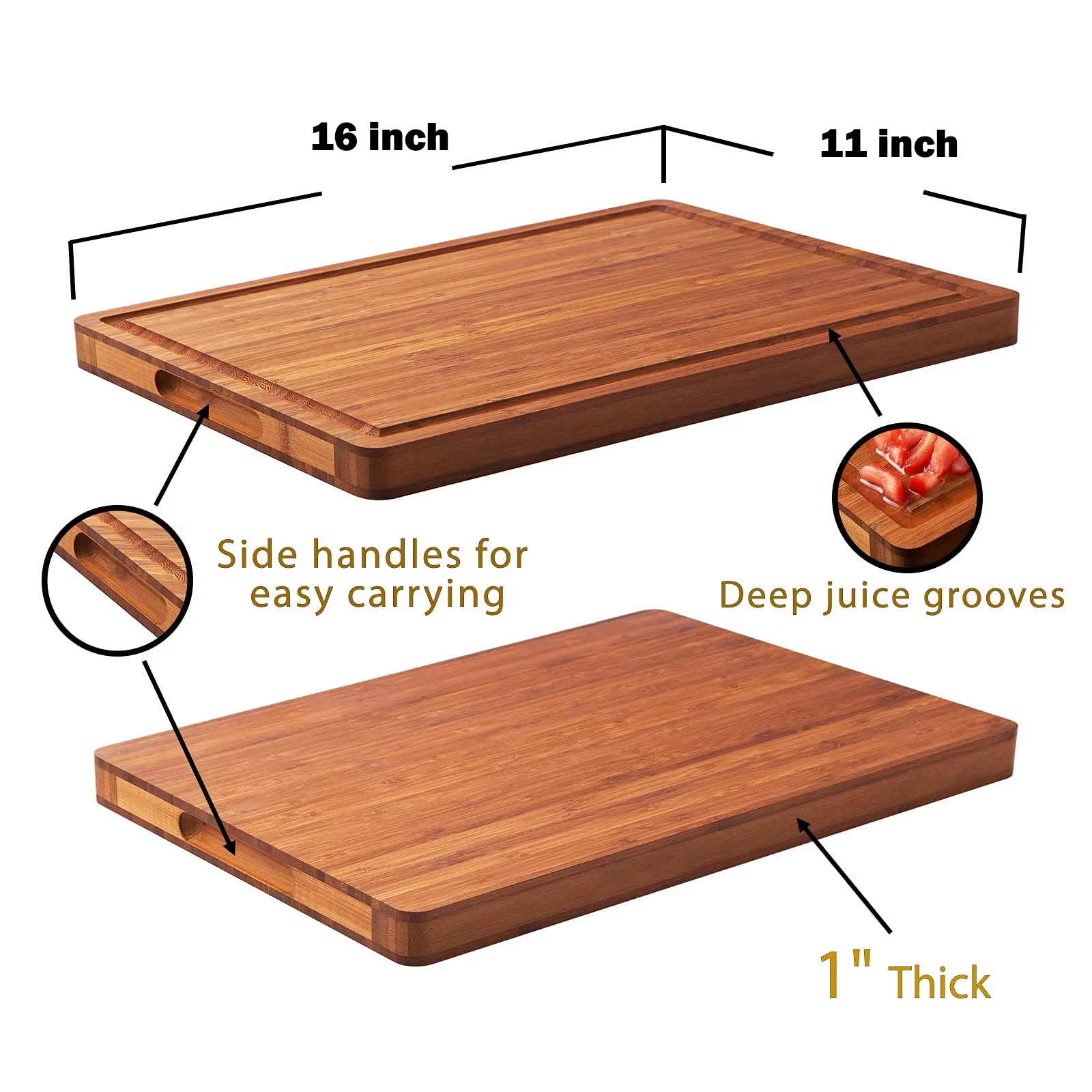 Personalized Large Dark Bamboo Cutting Board with Juice Groove