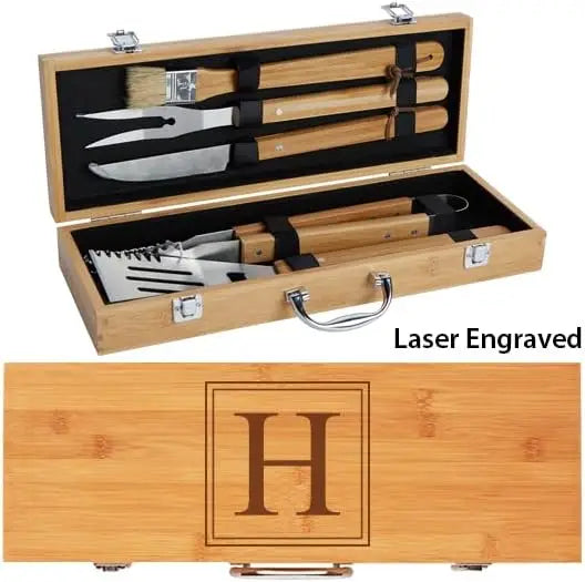 Personalized BBQ Tool Set with Bamboo Box