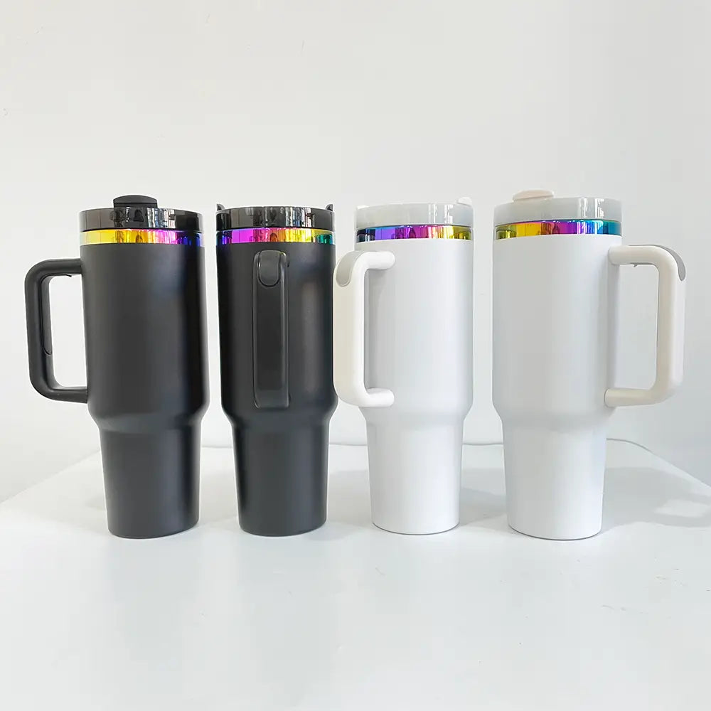 Personalized 40oz Rainbow-Plated Tumbler with Handle