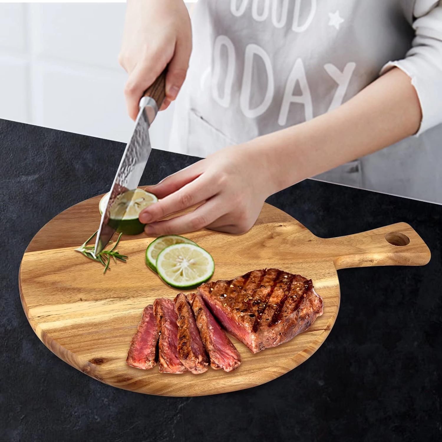 Personalized Acacia Wood Pizza Board & Charcuterie Serving Board with Handle