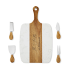Wood and Marble Cutting Board and Utensils 2 Engraved Marble & Acacia Wood Charcuterie Board Set with Cheese Knives | Cutting Board & Gift Set for Home, Kitchen, and Entertaining